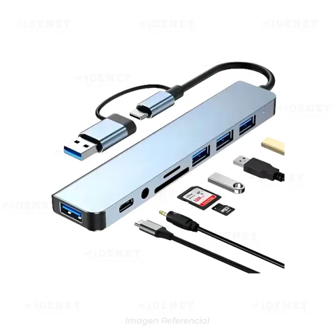 HUB BOSSNEY BS-E9544 8 EN 1 Dual Tipo C y USB-A DE ALUMINIO