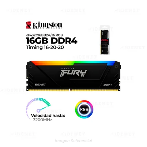 MEMORIA RAM KINGSTON FURY BEAST 16GB RGB DDR4 3200MHZ BLACK