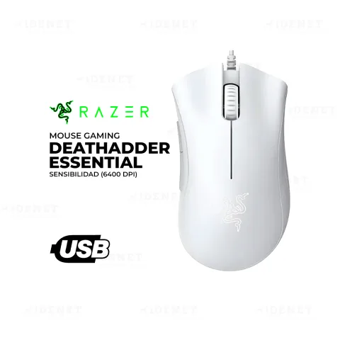 MOUSE Gaming RAZER DEATHADDER ESSENTIAL BLACK 6400 DPIs WHITE