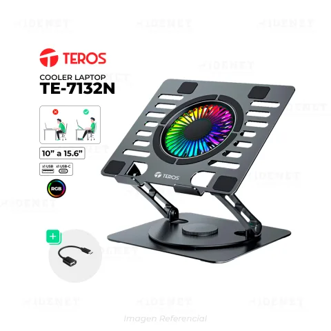 COOLER PARA LAPTOPS DE 9 A 15.6 GIRO 360 TEROS TE-7132N RGB
