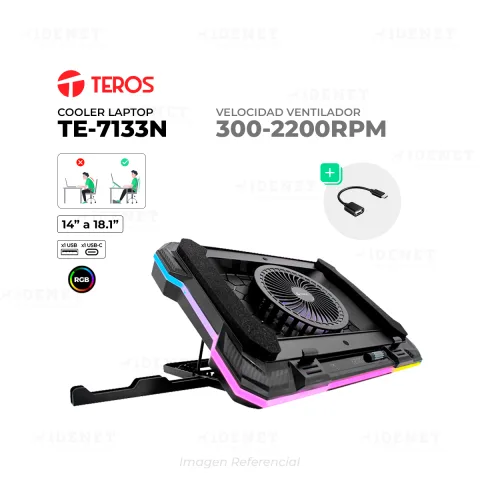 COOLER PARA LAPTOPS DE 9 A 18 TEROS TE-7133N CON PORTACELULAR RGB