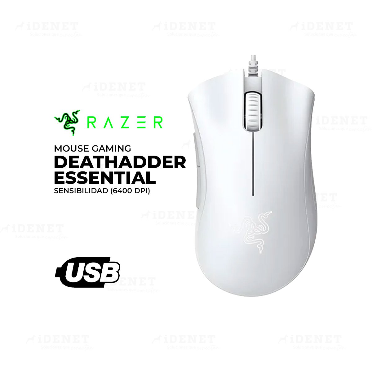 MOUSE Gaming RAZER DEATHADDER ESSENTIAL BLACK 6400 DPIs WHITE